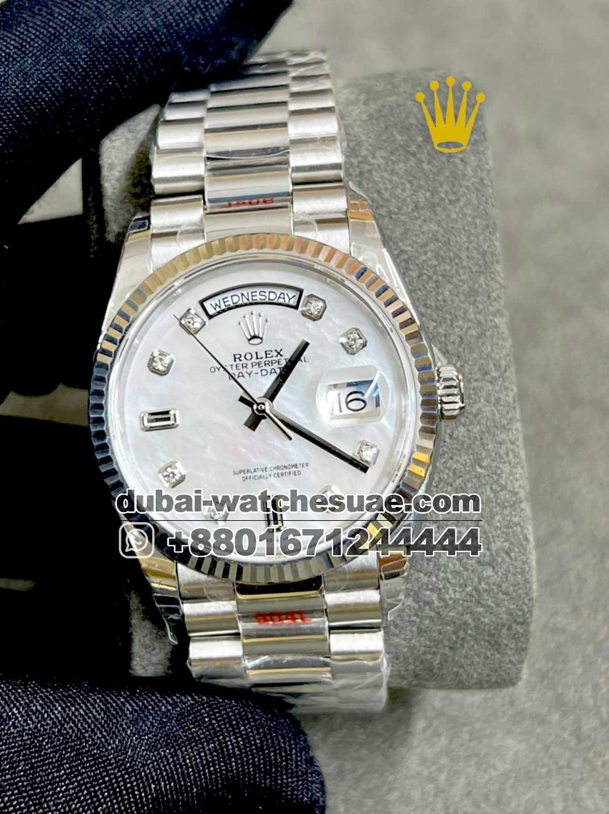 57.1 Copy Rolex 36 mm Day date White , Mother of Pearl