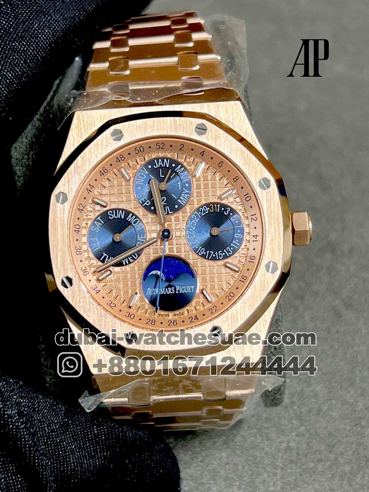 69.1 Copy Audemars Piguet Royal Oak Perpetual Calendar 41mm Rose gold dial Blue Sub Dial Moonphase