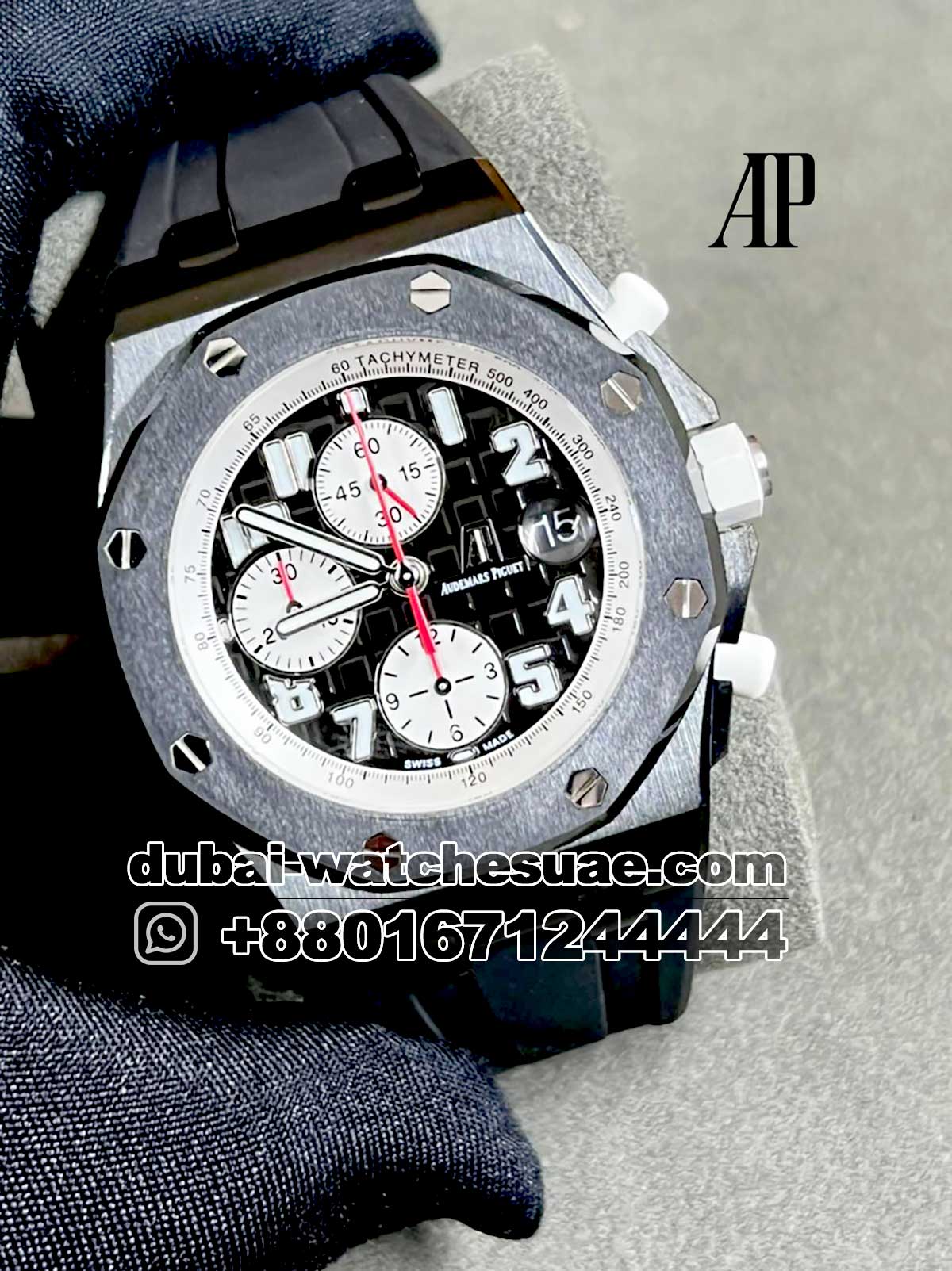 44.1 Copy Audemars Piguet Royal Oak OffShore 26299 Marcus 26299SN.OO.D010CA.01 Black Dial White Sub Dial Black Rubber Strap