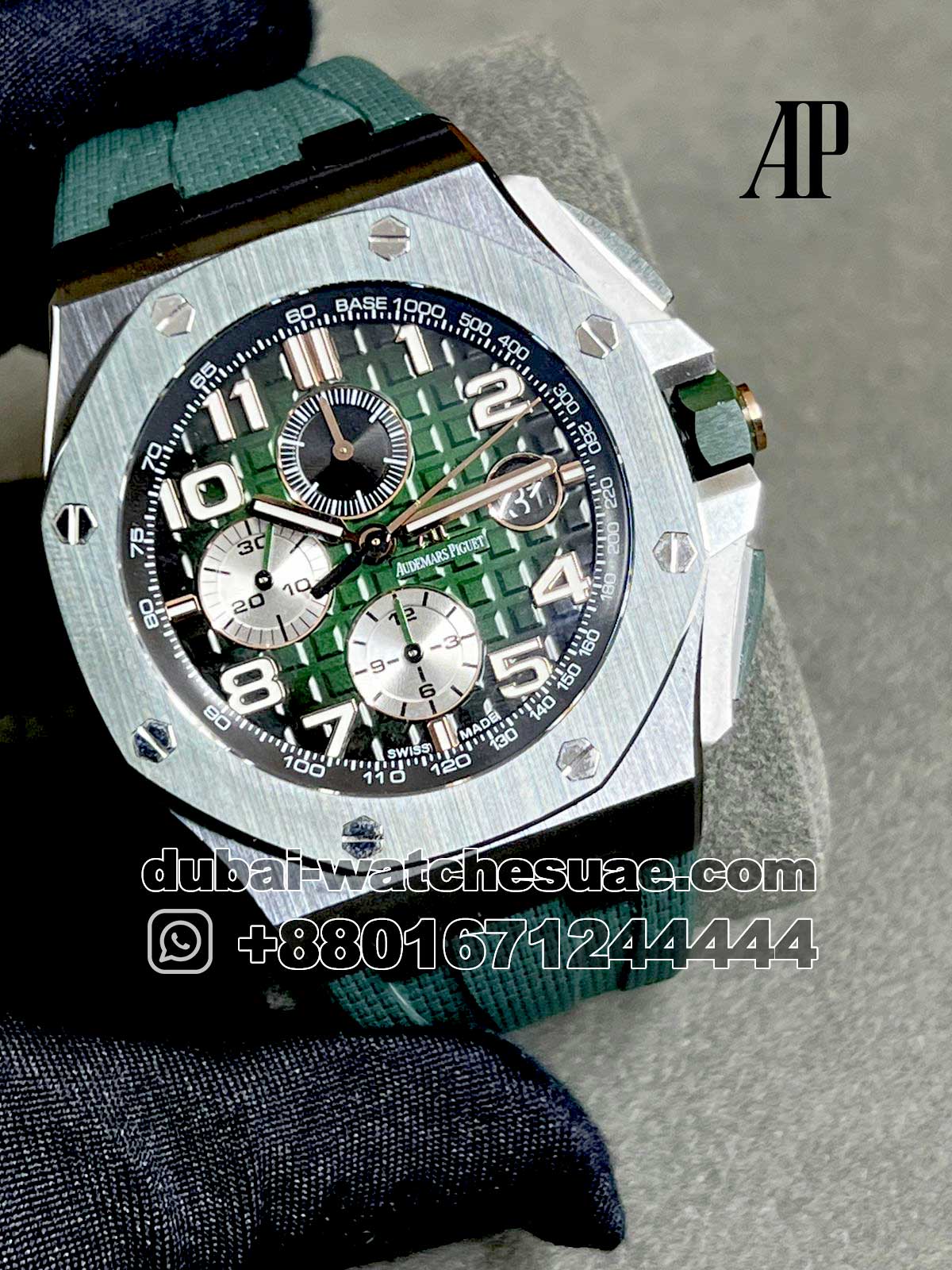 8.1 Copy AP Royal Oak Offshore Green Dial Steel Bezel With Green Rubber Strap