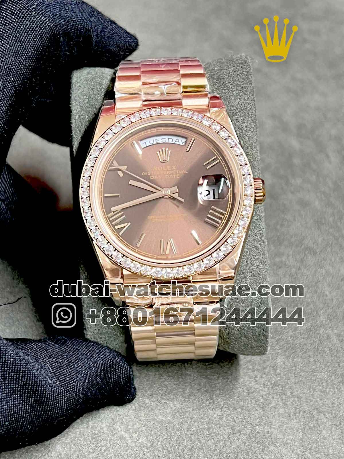r14-a Copy Rolex 40 mm Day date ,Rose gold,Stoned