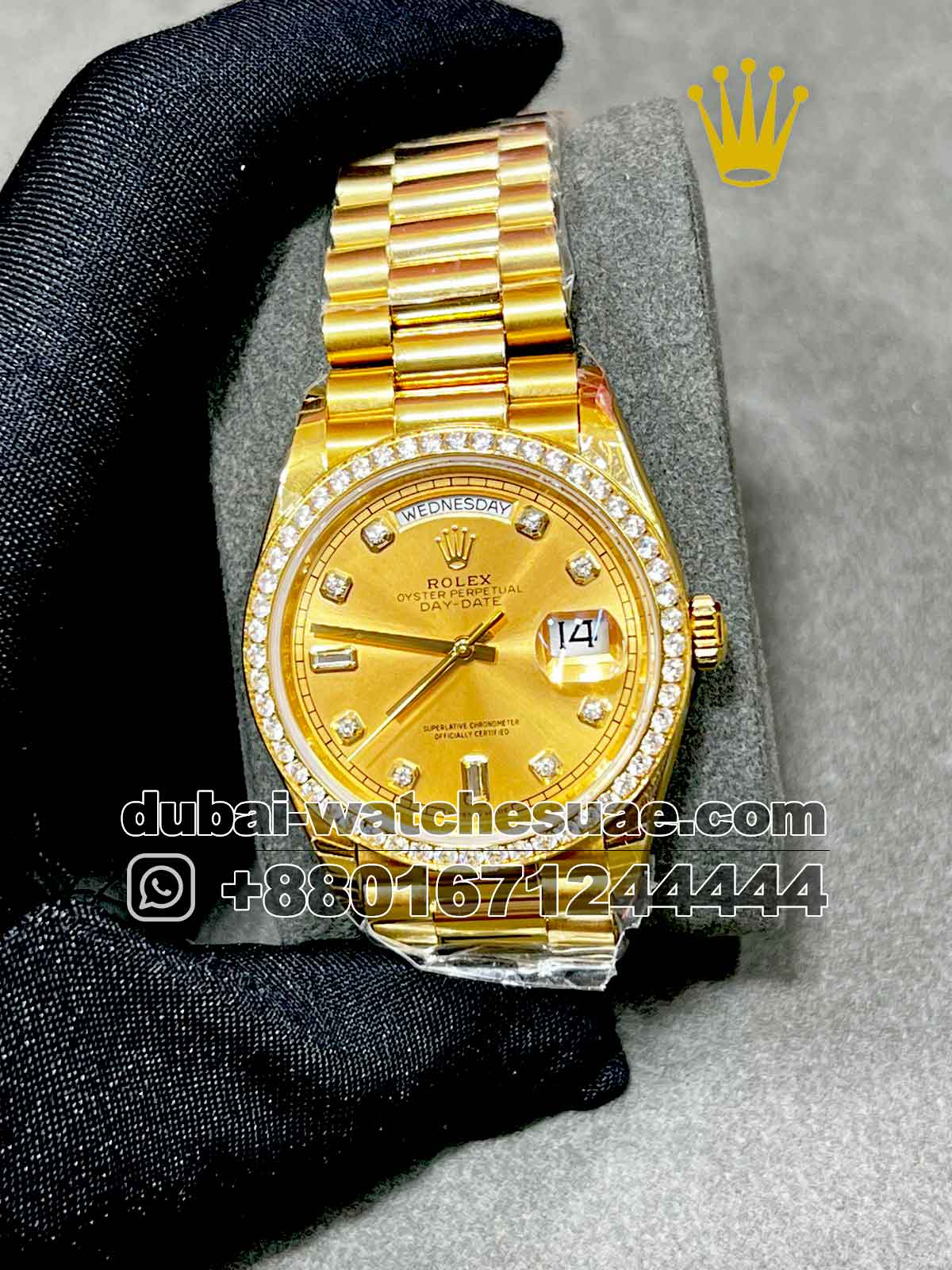20-a replica Rolex 36 mm Day Date Yellow Gold face ,Stonework