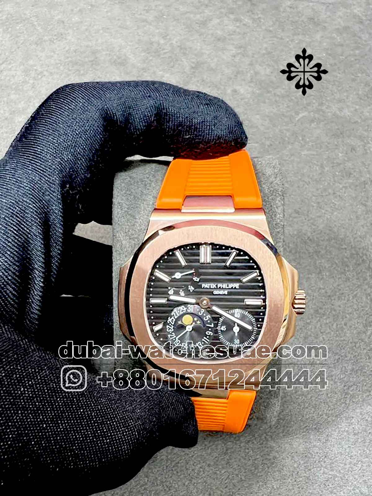 2-a copy Patek Philippe Nautilus 5712 Gray Dial With Orange Rubber strap