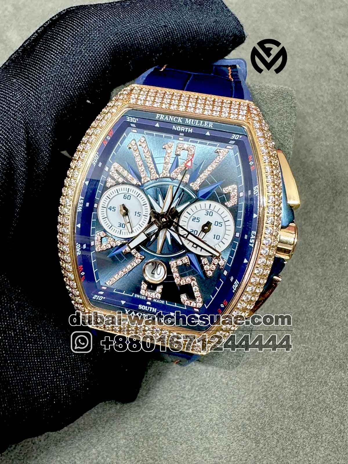 Copy Franck Muller Yachting Iced Rose Gold and Blue Copy Franck Muller Yachting Iced Rose Gold and Blue