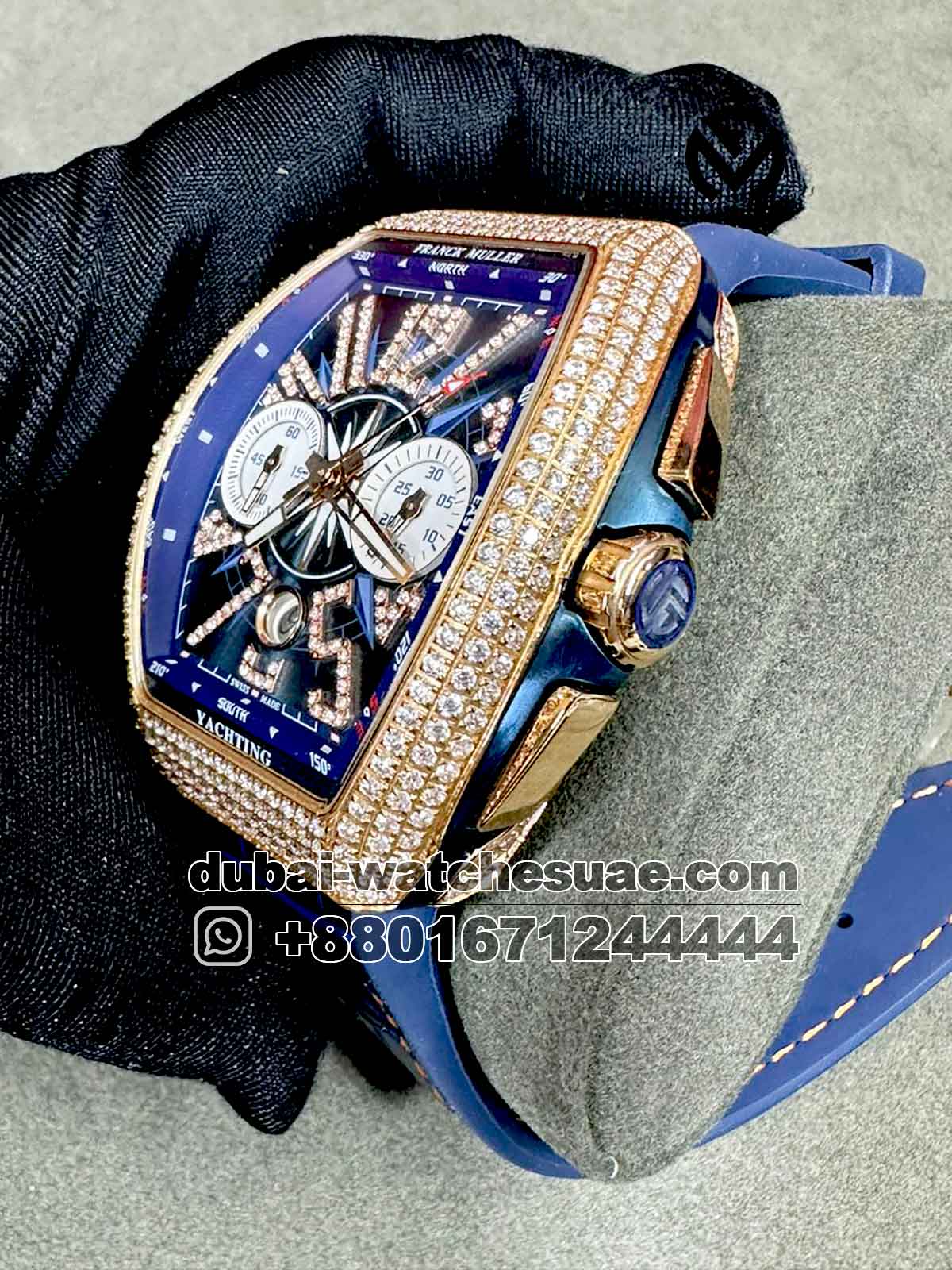 Replica Franck Muller Yachting Iced Rose Gold and Blue Replica Franck Muller Yachting Iced Rose Gold and Blue