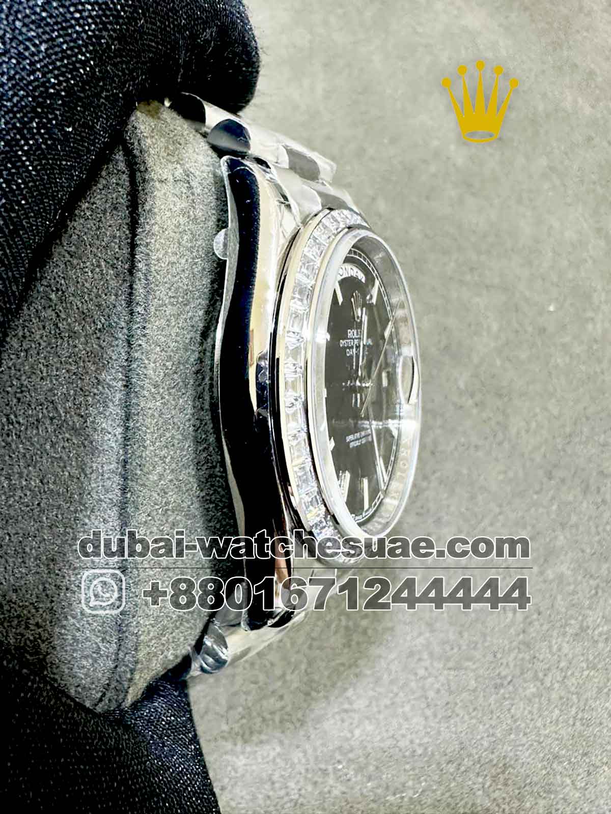 AAA Rolex Day-Date 40mm Black Dial With Stoned Bezel AAA Rolex Day-Date 40mm Black Dial With Stoned Bezel