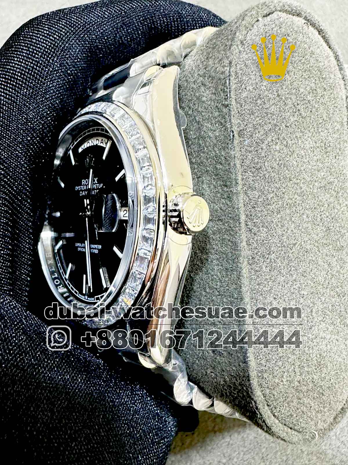 Superclone Rolex Day-Date 40mm Black Dial With Stoned Bezel Superclone Rolex Day-Date 40mm Black Dial With Stoned Bezel