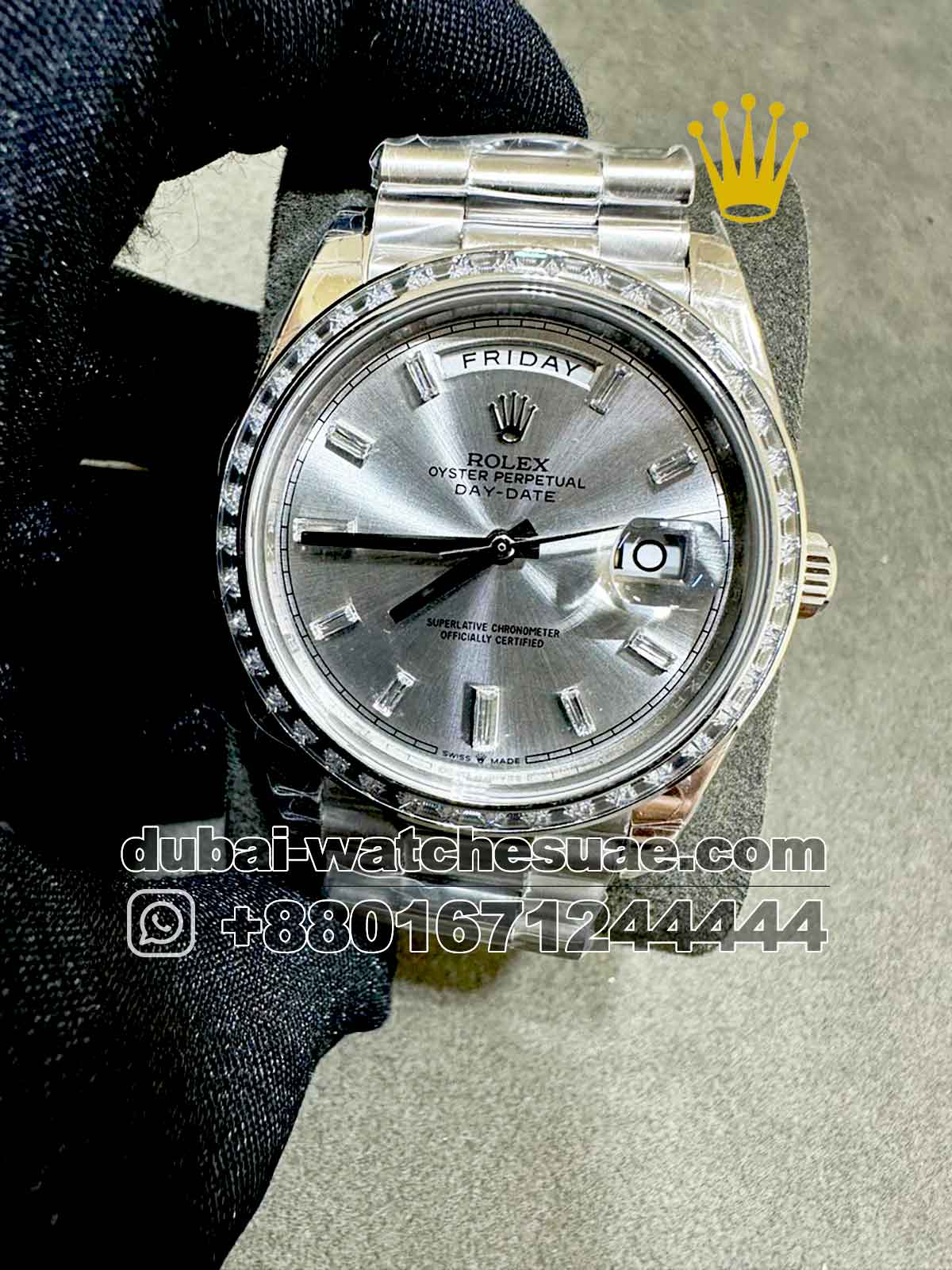 Copy Rolex Day-Date 40mm Gray Dial With Stoned Bezel Copy Rolex Day-Date 40mm Gray Dial With Stoned Bezel