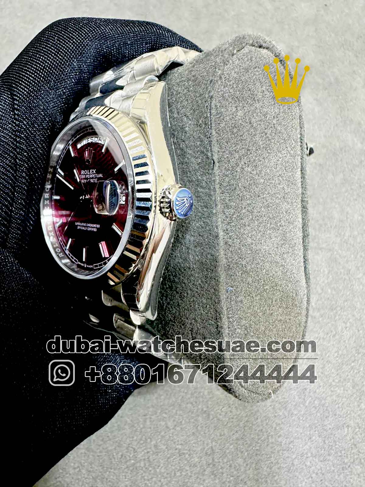 Superclone Rolex 36 mm Day date Ruby Dial Flutted Bezel Superclone Rolex 36 mm Day date Ruby Dial Flutted Bezel