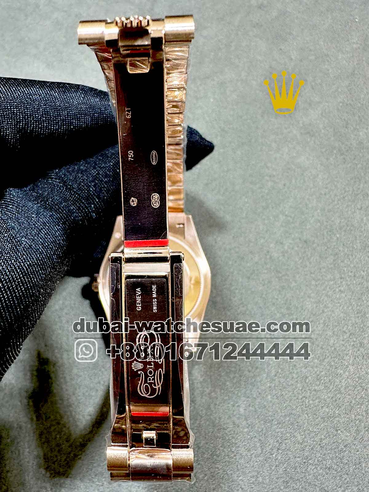 SuperClone Rolex 36 mm Rose Gold Day Date Stoned Dial With Rainbow Stoned Numeric Flutted Bracelet Superclone Rolex 36 mm Rose Gold Day Date Stoned Dial With Rainbow Stoned Numeric Flutted Bracelet