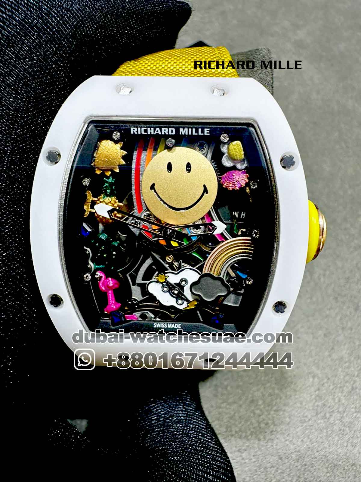 Copy Richard Mille RM 88 Smiley With Yellow Fabric Strap Copy Richard Mille RM 88 Smiley With Yellow Fabric Strap