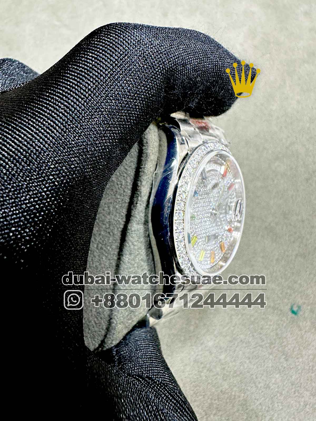 REplica Rolex 36 mm Silver Day Date Stoned Dial With Rainbow Stoned Numeric Stoned Bezel With President Bracelet Replica Rolex 36 mm Silver Day Date Stoned Dial With Rainbow Stoned Numeric Stoned Bezel With President Bracelet