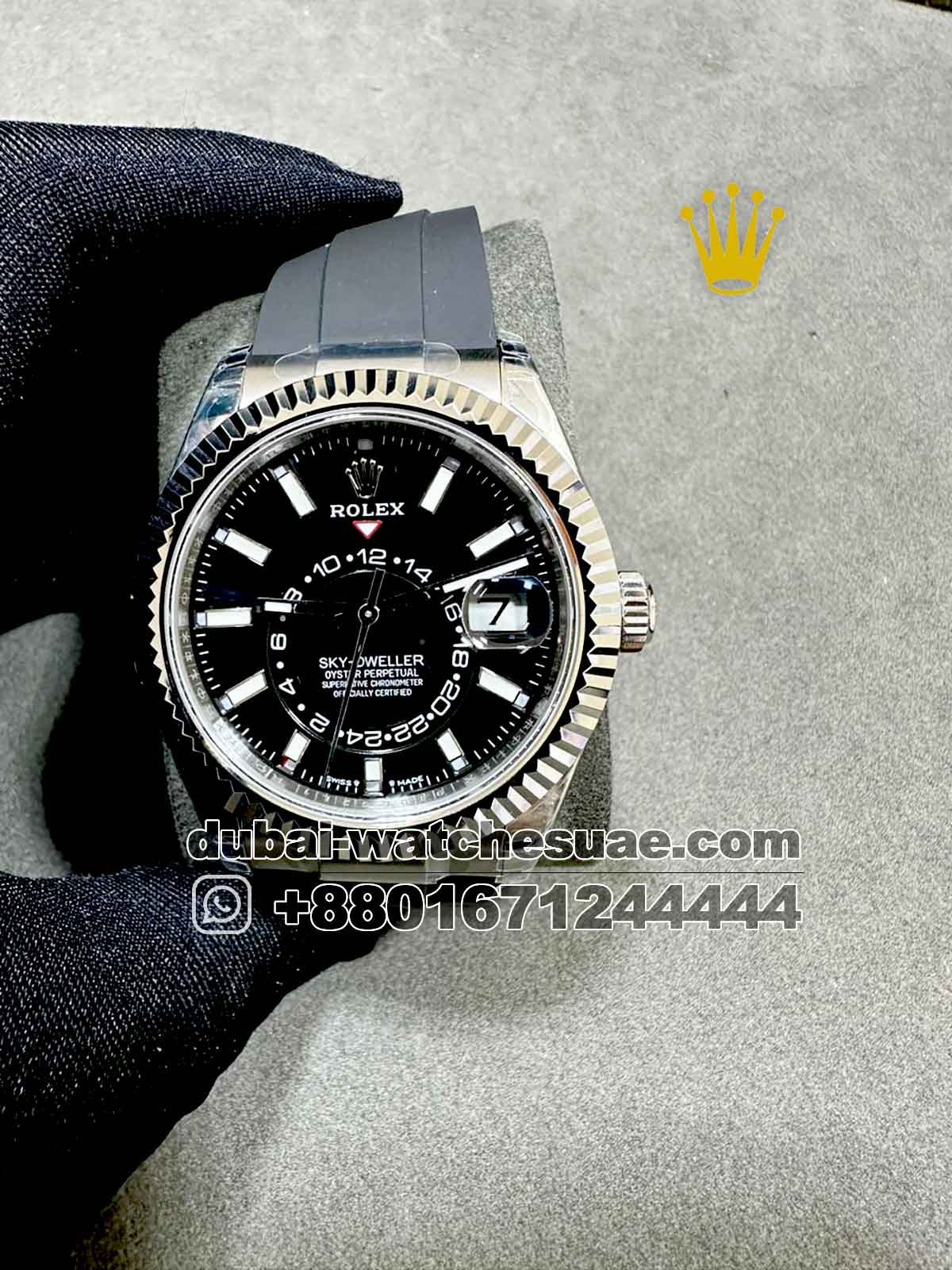 Copy Rolex Sky-Dweller Dial 42 mm Black Dial Flutted Bezel With Rubber Strap Copy Rolex Sky-Dweller Dial 42 mm Black Dial Flutted Bezel With Rubber Strap