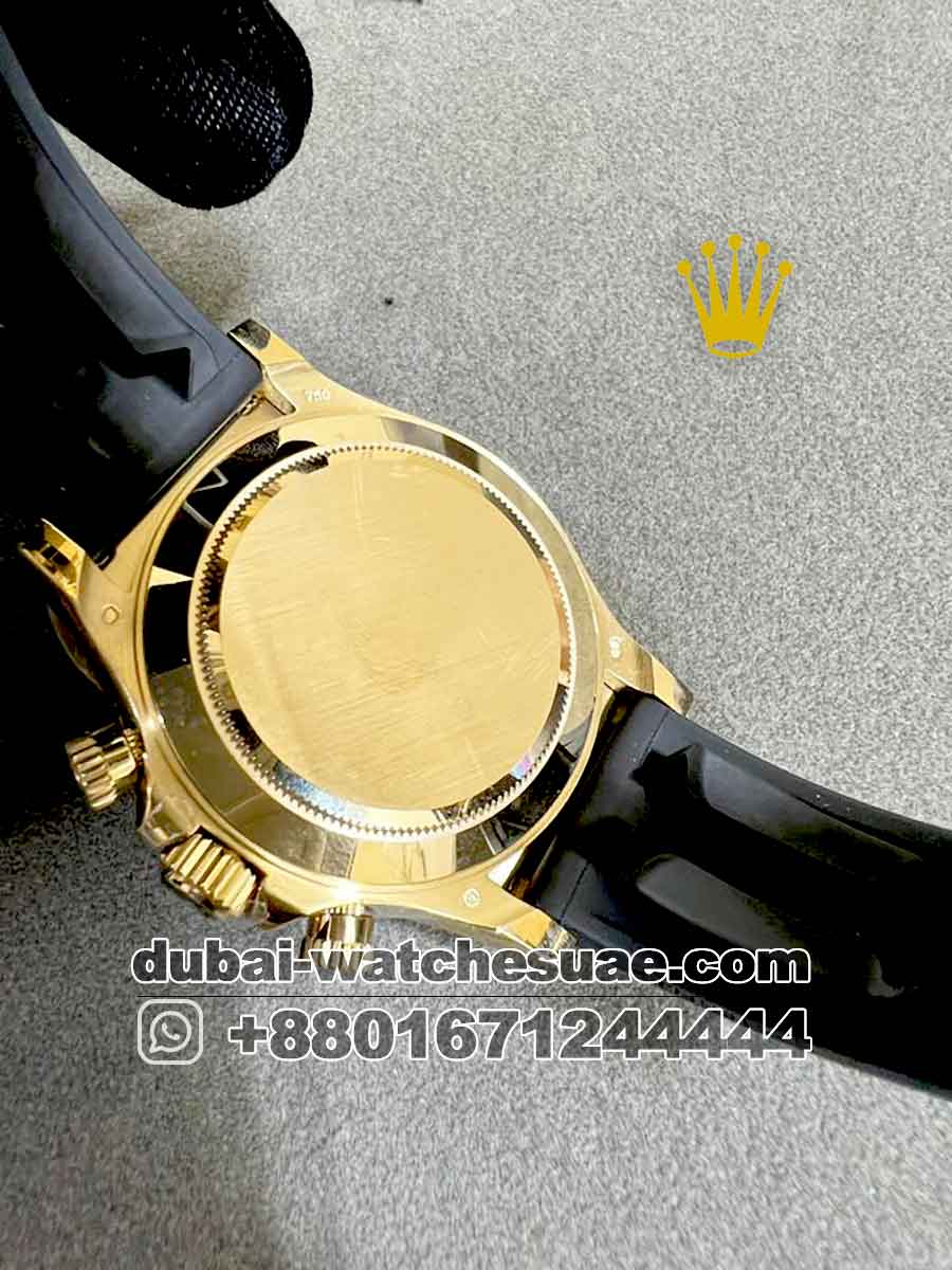 Superclone Rolex Cosmograph Daytona 40 mm Gold Black Dial With Black Chrono Black Bezel With Black Rubber Strap Superclone Rolex Cosmograph Daytona 40 mm Gold Black Dial With Black Chrono Black Bezel With Black Rubber Strap