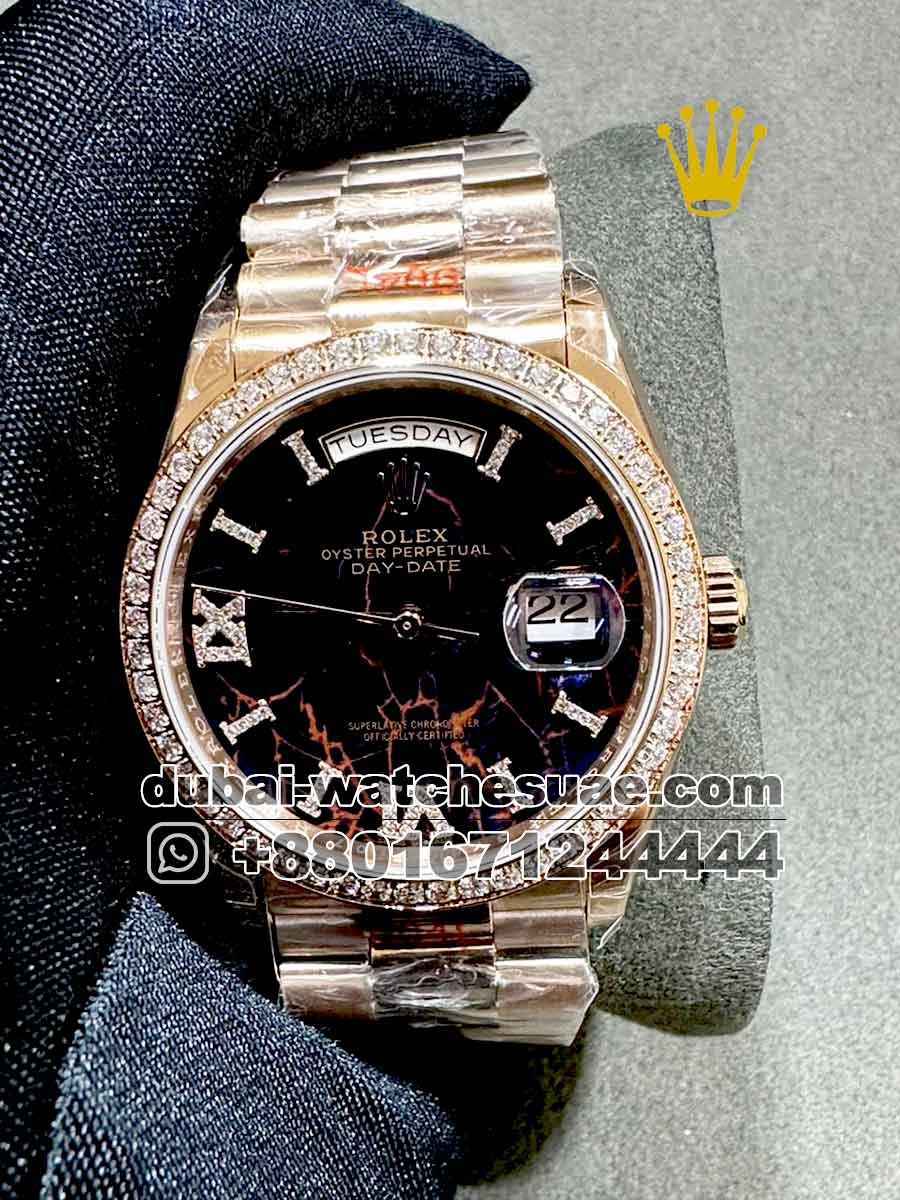 Copy Rolex 36 mm Day date Rose Gold Eisenkiesel dial With Roman Numeral Copy Rolex 36 mm Day date Rose Gold Eisenkiesel dial With Roman Numeral