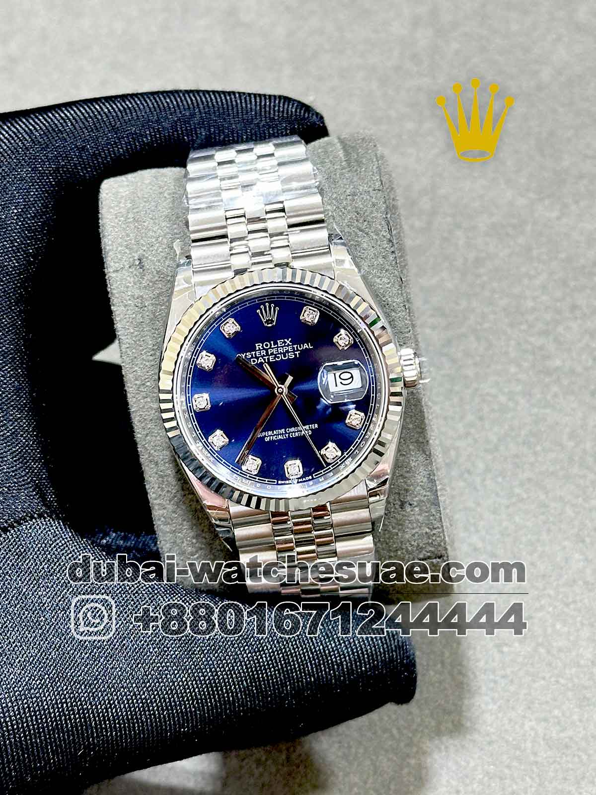 Copy Rolex 36 mm Date Just Blue Dial Stoned Numeric With Flutted Bezel Copy Rolex 36 mm Date Just Blue Dial Stoned Numeric With Flutted Bezel