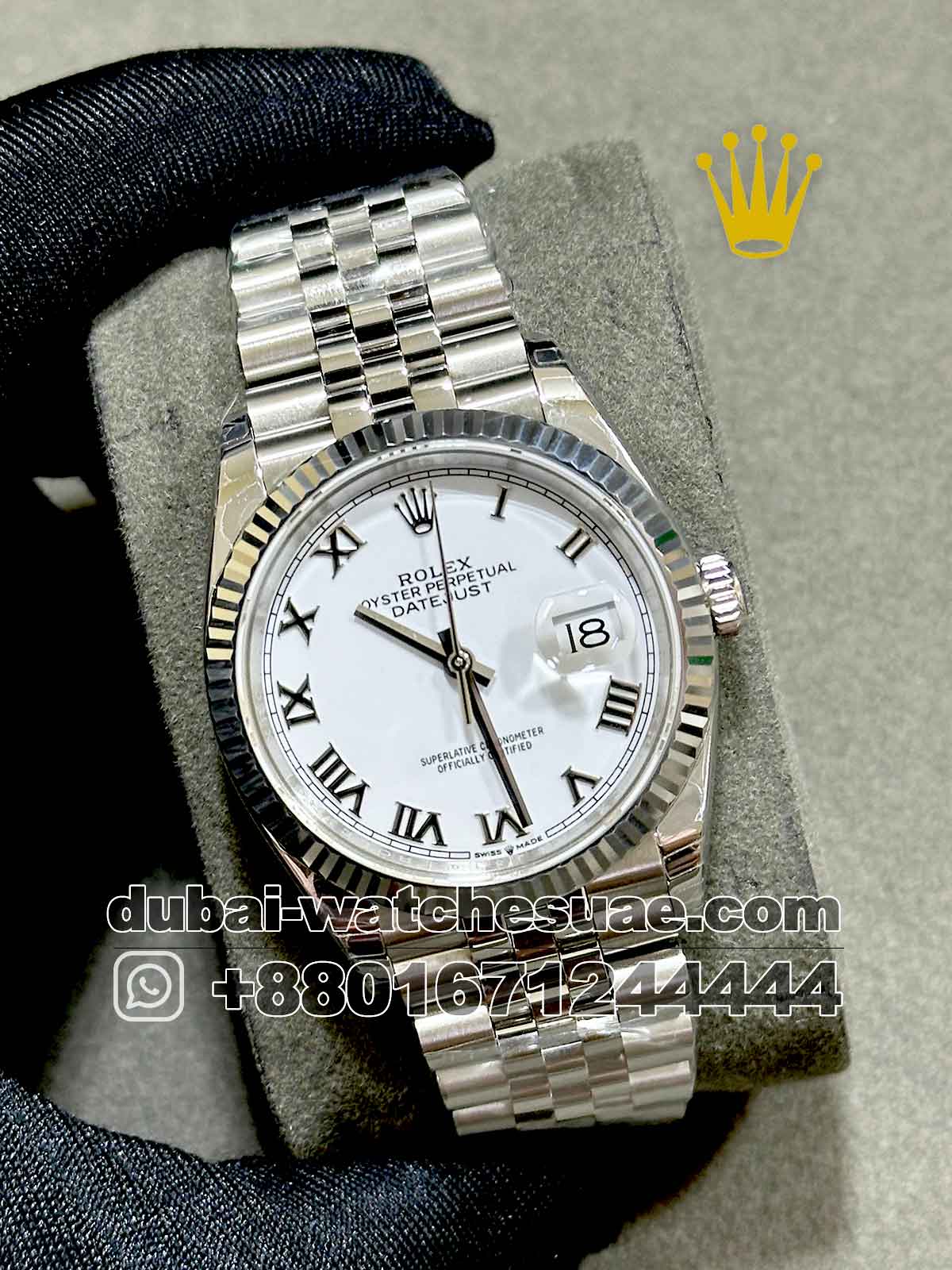 Copy Rolex 36 mm Date Just White Dial With Roman Numeric and Flutted Bezel Copy Rolex 36 mm Date Just White Dial With Roman Numeric and Flutted Bezel