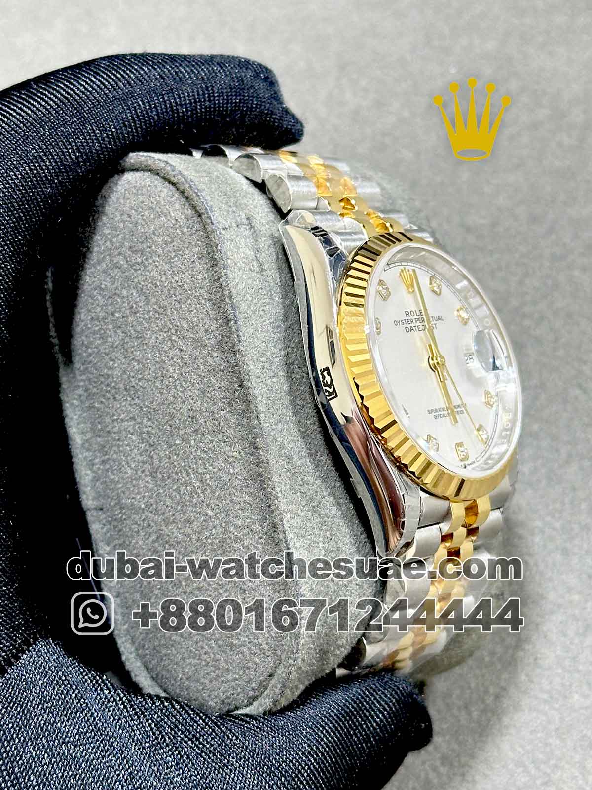 REplica Rolex 36 mm Date Just White Dial With Stonned Numeric Flutted Bezel with Two Tone Jubilee Bracelet REplica Rolex 36 mm Date Just White Dial With Stonned Numeric Flutted Bezel with Two Tone Jubilee Bracelet