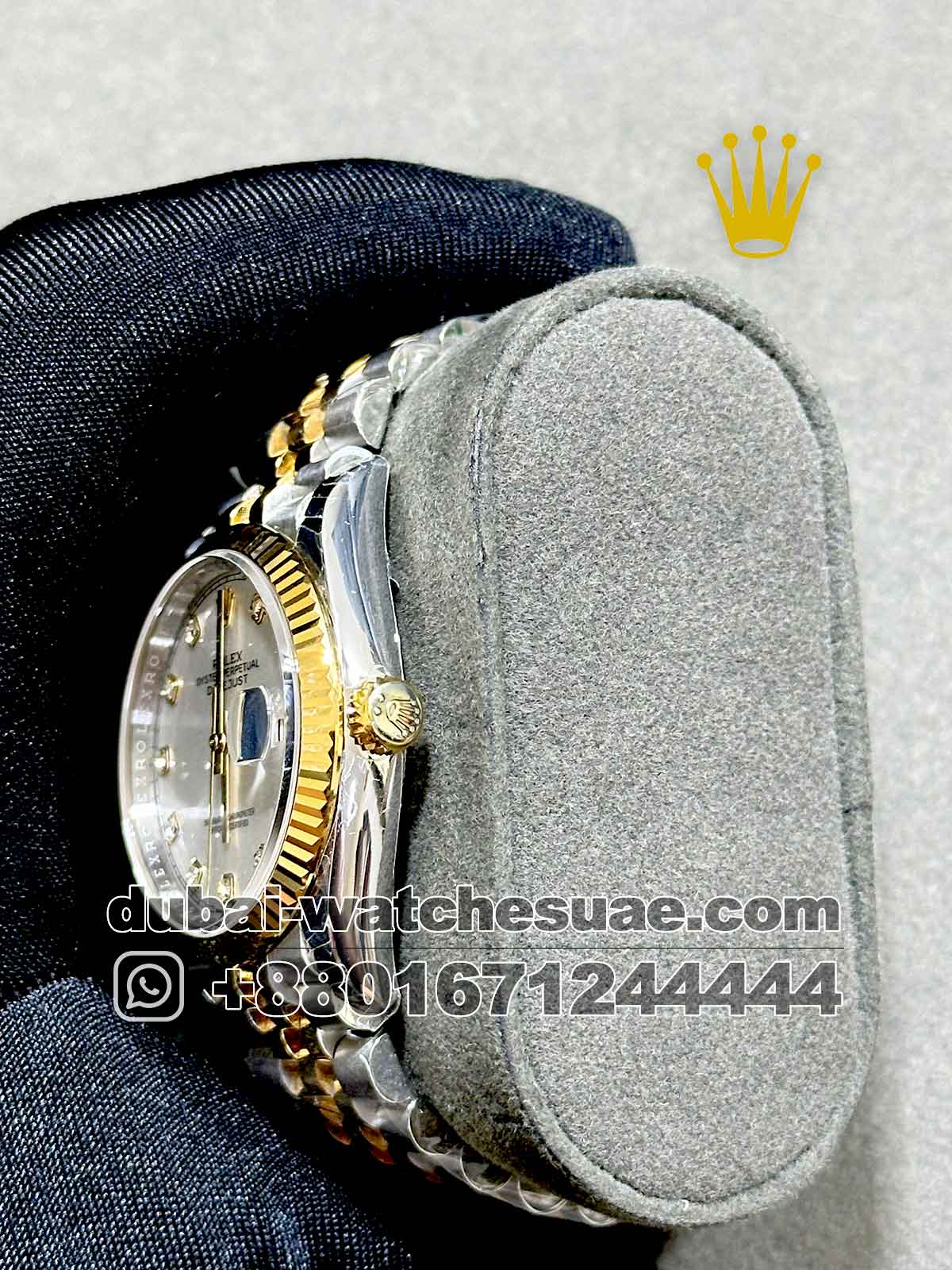 AAA Rolex 36 mm Date Just White Dial With Stonned Numeric Flutted Bezel with Two Tone Jubilee Bracelet AAA Rolex 36 mm Date Just White Dial With Stonned Numeric Flutted Bezel with Two Tone Jubilee Bracelet