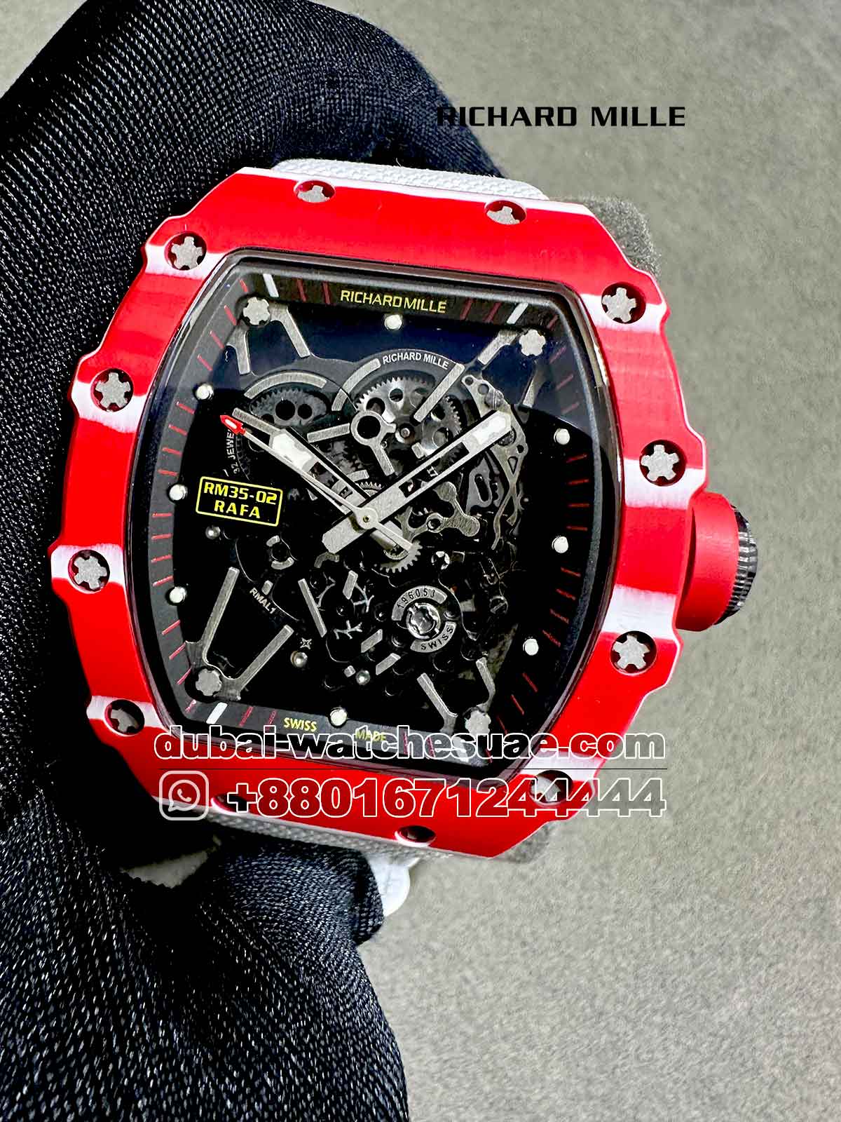 13-a Copy Richard Mille Rafa Red RM 35-02 With White Velcro Strap