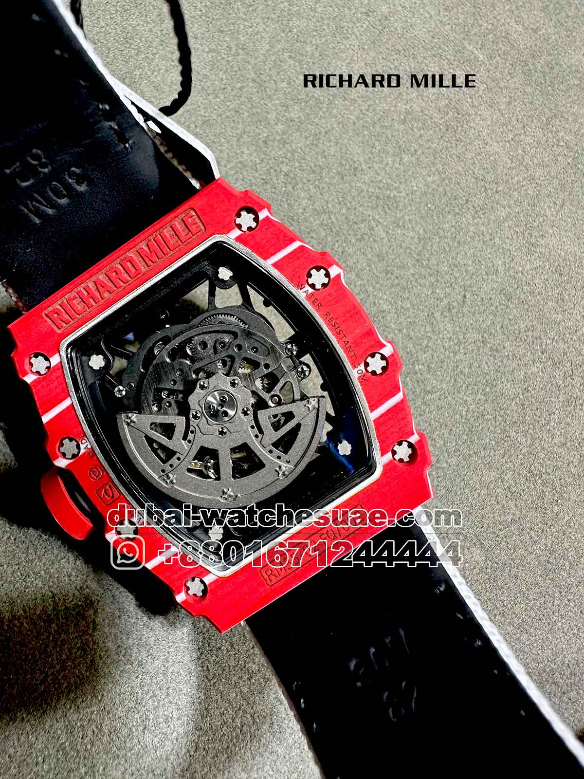 13-d Superclone Richard Mille Rafa Red RM 35-02 With White Velcro Strap