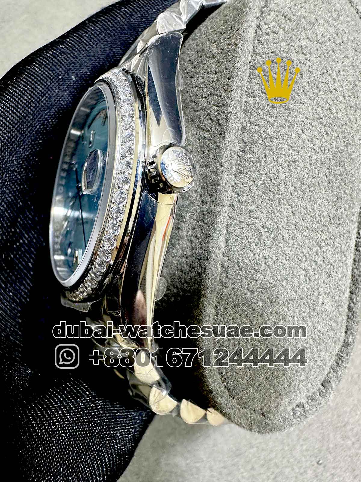 9-c AAA Rolex Day Date 40 mm Blue Dial With Stone Numeric And Bezel With Oyster Bracelet