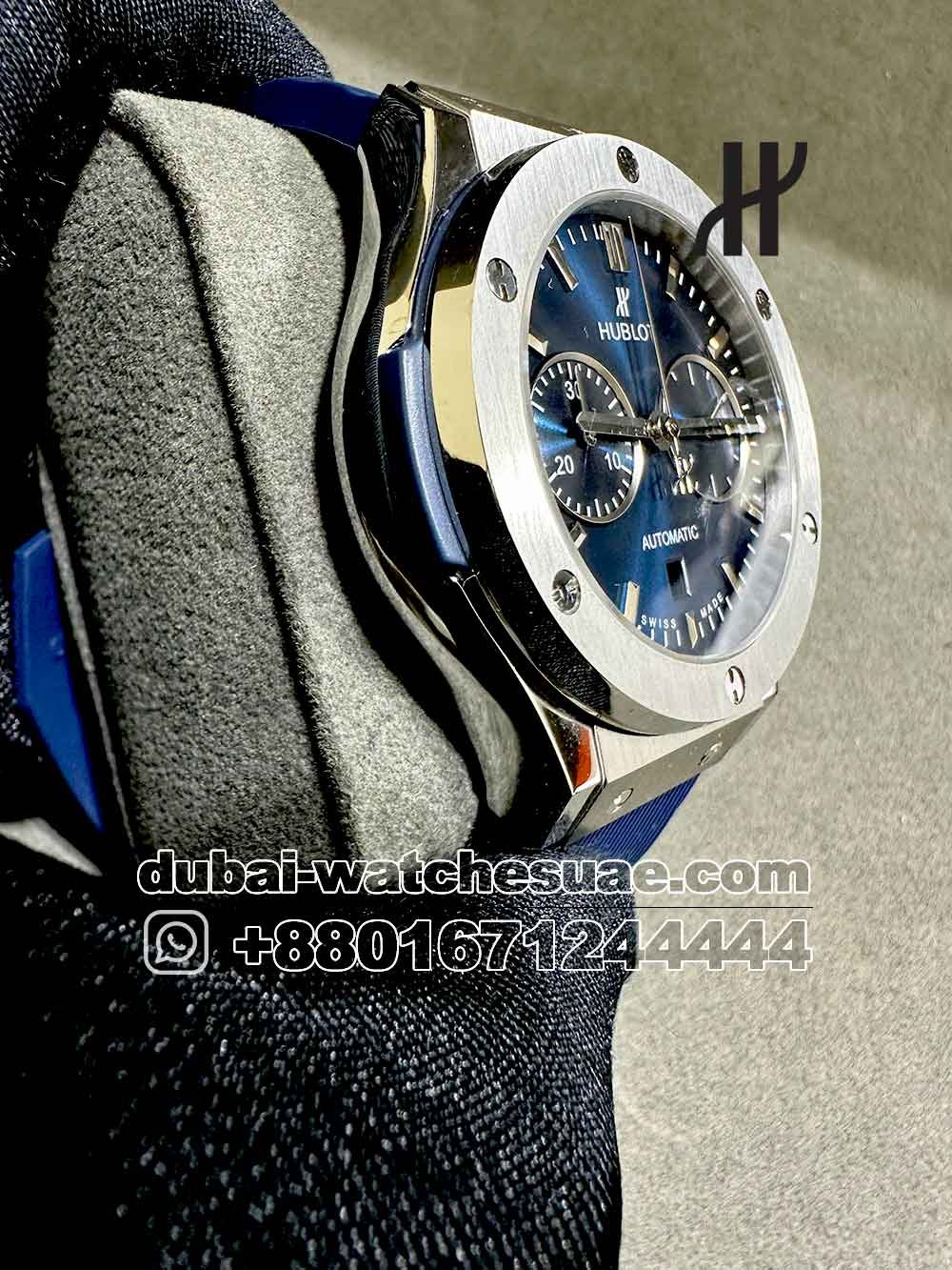 2-b Replica Hublot Classic Fusion Chronograph Blue With Rubber Strap
