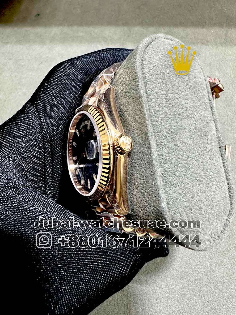 2-c Superclone Rolex Day Date 36 mm light blue Dial diamond numeric and Flutted Bezel with Rose Gold Bracelet